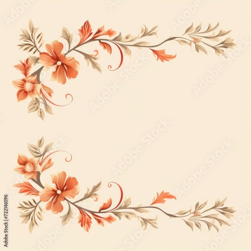  light bisque and pale terracotta color floral vines boarder style vector illustration 