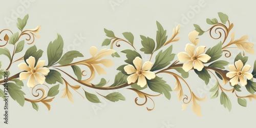 light chartreuse and pale terracotta color floral vines boarder style vector illustration  © GalleryGlider