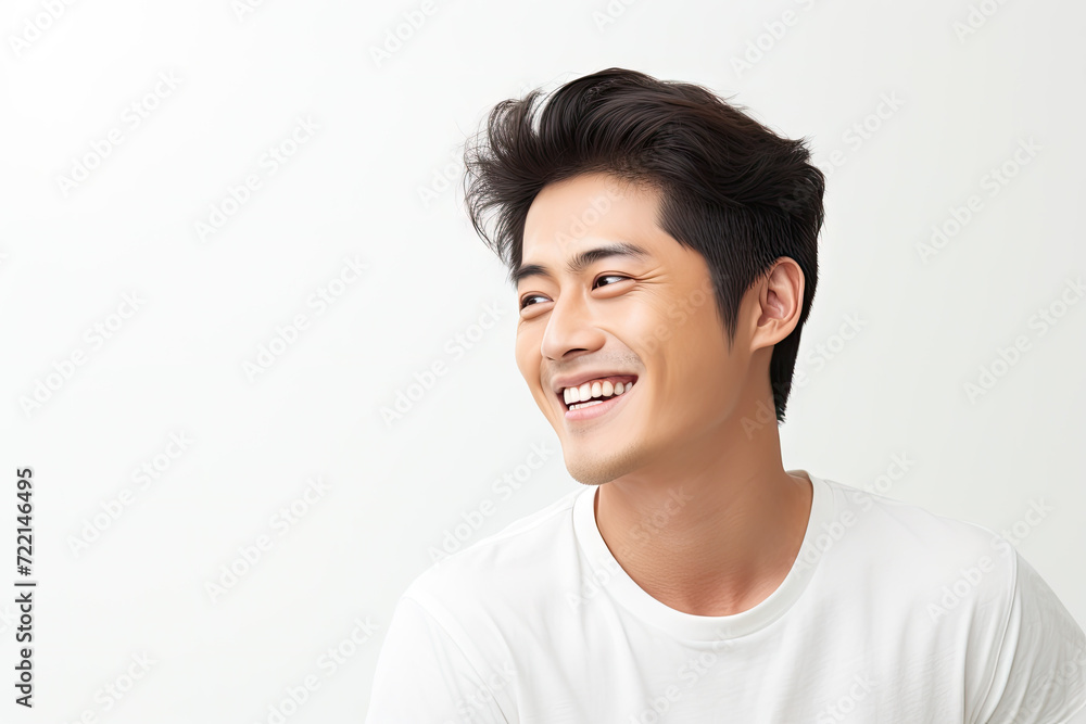 Portrait of a handsome young man smiling while standing against white background Portrait of a handsome young man smiling while standing against white background