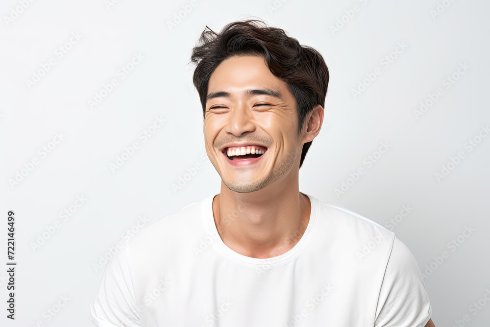 Portrait of a handsome young man smiling while standing against white background Portrait of a handsome young man smiling while standing against white background