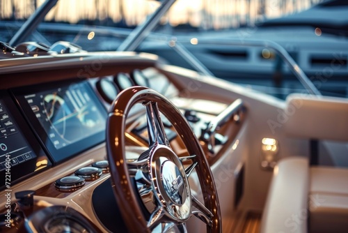 steering wheel on a luxury yacht.  © lublubachka
