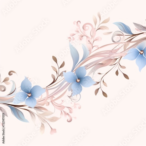 light cornflowerblue and blush pink color floral vines boarder style vector illustration