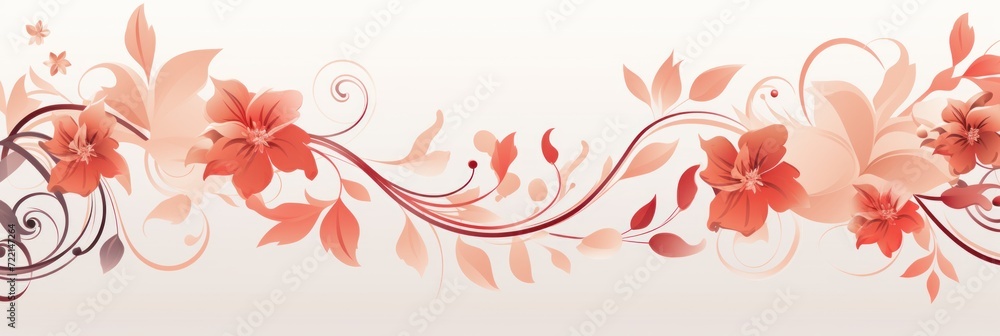 light crimson and pale apricot color floral vines boarder style vector illustration