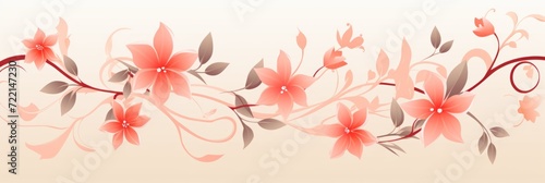 light crimson and pale apricot color floral vines boarder style vector illustration