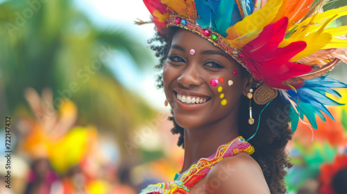 Joyful Woman at Carnival, Earrings and Feathers