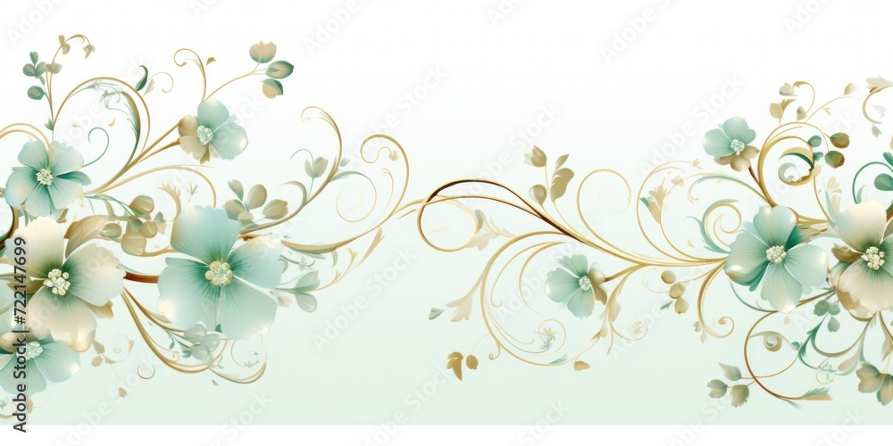 light honeydew and pale turquoise color floral vines boarder style vector illustration 