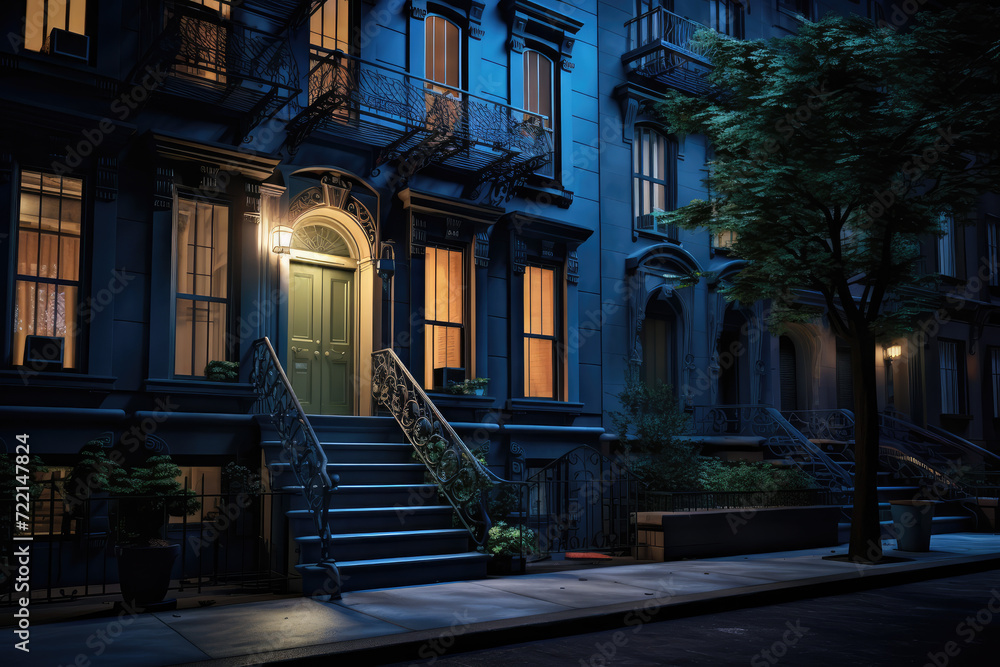 Fototapeta premium Apartment buildings at night in New York City