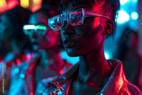 African American woman wearing glasses at nightclub	