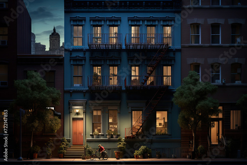 Apartment buildings at night in New York City © Kitta
