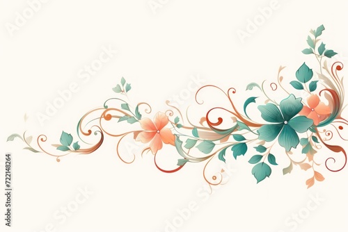 light emerald and dusty peach color floral vines boarder style vector illustration