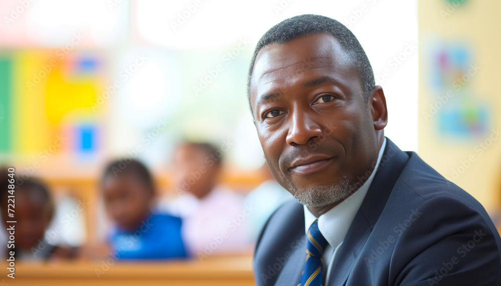 Portrait of an african american school principal in elementary school. Back to School concept Portrait of an african american school principal in elementary school. Back to School concept
