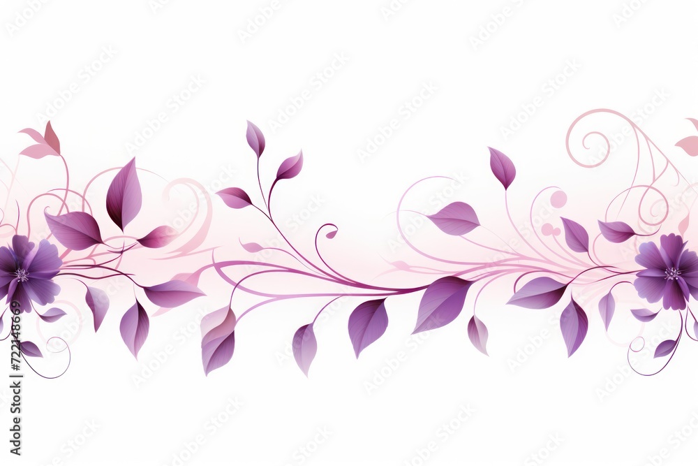 light lavender and deep rose color floral vines boarder style vector illustration