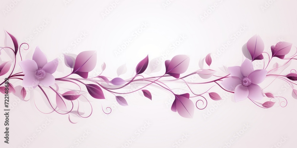 light lavender and deep rose color floral vines boarder style vector illustration