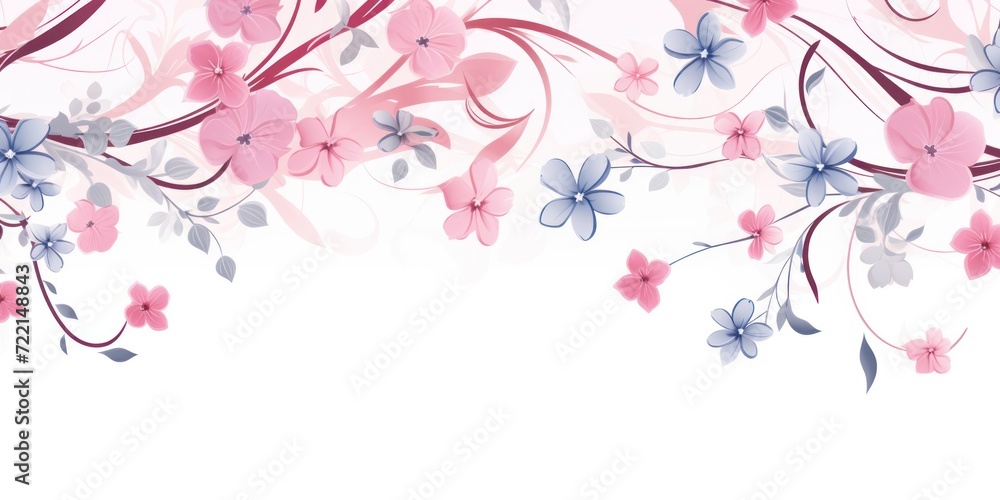 light indigo and blush pink color floral vines boarder style vector illustration 