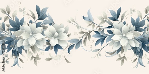 light ivory and dusty blue color floral vines boarder style vector illustration  photo