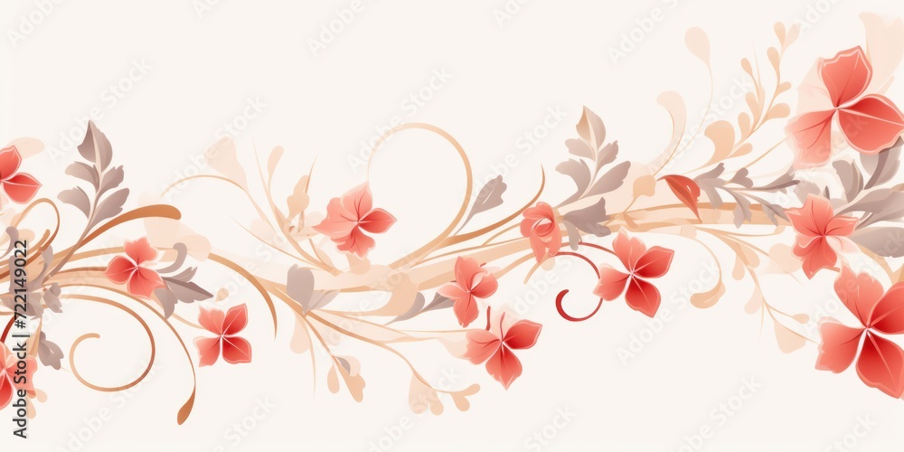 light khaki and pale coral color floral vines boarder style vector illustration