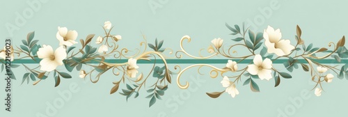 light jade and rosewood color floral vines boarder style vector illustration