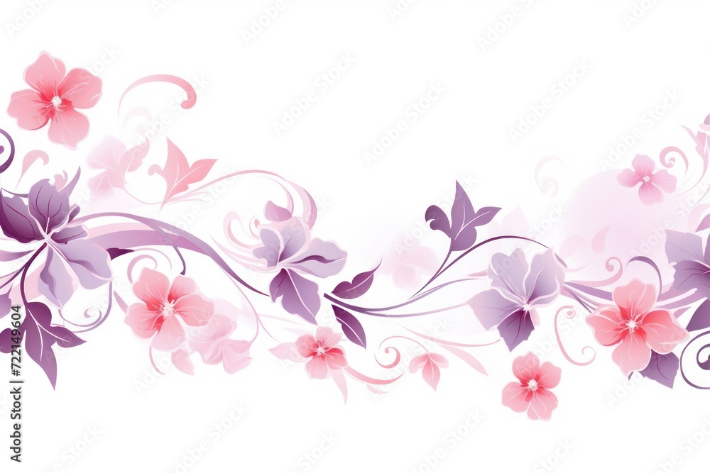 light lavender and pale salmon color floral vines boarder style vector illustration 