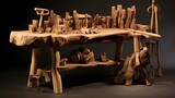 Woodcarver's bench with tools, capturing the transformation of raw wood into a finely crafted sculpture