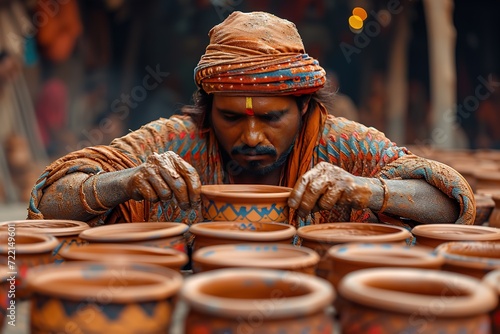 Indian traditional pottery artist molding clay into intricate and culturally significant artifacts