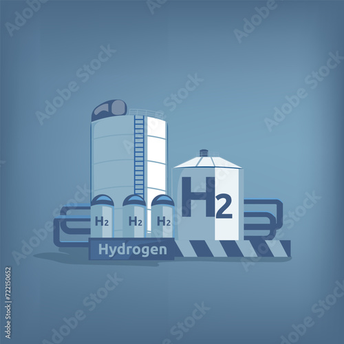 Hydrogen storage, green energy design concept. vector illustration of hydrogen plant