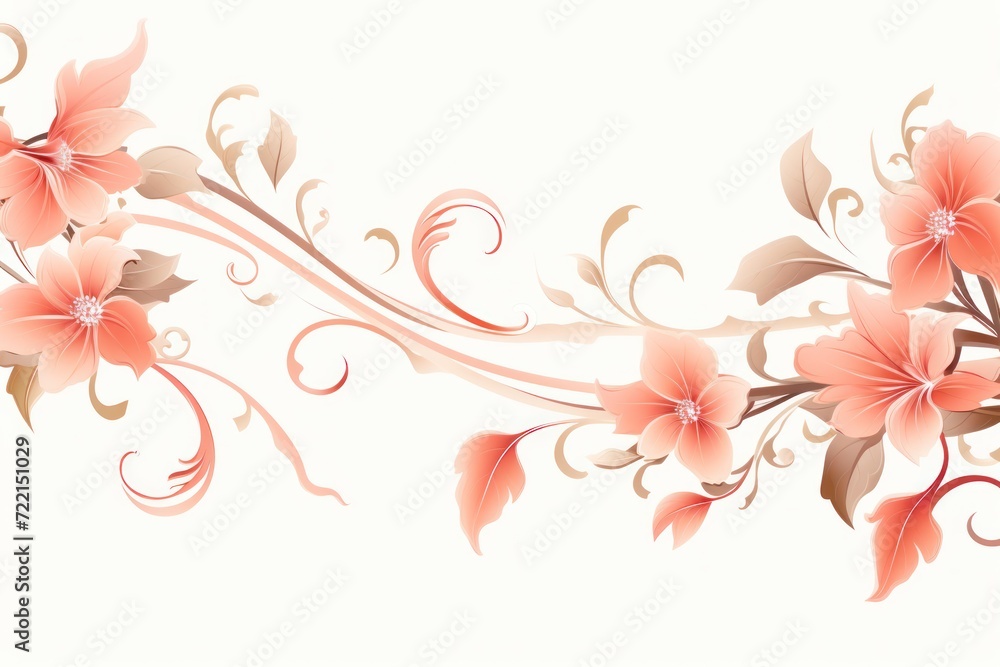 light peachpuff and pale salmon color floral vines boarder style vector illustration