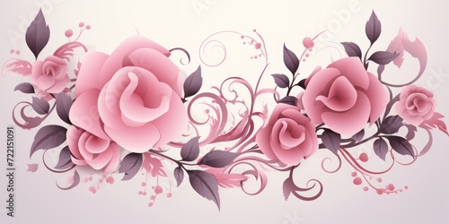 light mistyrose and dusty rose color floral vines boarder style vector illustration 