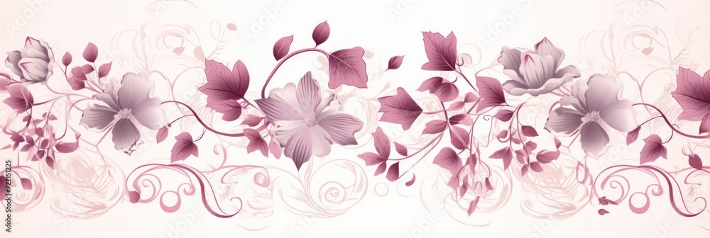 light oldlace and pale mauve color floral vines boarder style vector illustration  - obrazy, fototapety, plakaty 
