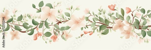 light olive and blush peach color floral vines boarder style vector illustration 