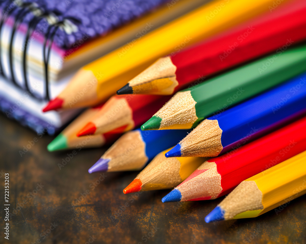 Artistic Arrangement of Colorful Pencils, Emphasizing Creativity and Education in a Vibrant, Wooden Background Setting Artistic Arrangement of Colorful Pencils, Emphasizing Creativity and Education in a Vibrant, Wooden Background Setting