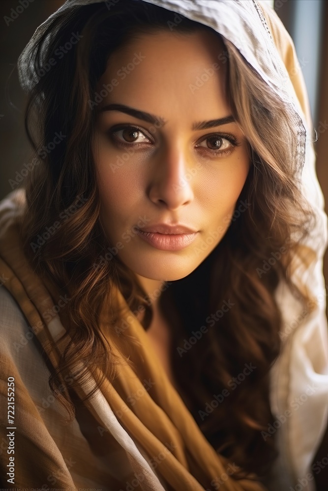 Portrait of a beautiful young woman wearing a hat and scarf. Portrait of a beautiful young woman wearing a hat and scarf.