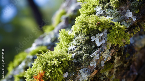 Lichen on tree trunk in Sierra de Guadarrama mountain range of Madrid Autonomous Community of Spain, Europe. photo