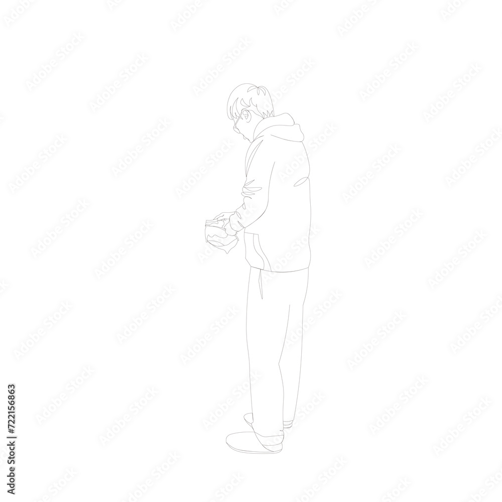洗い物の調理器具を洗っている男性の後姿(背景透過、線画) 洗い物の調理器具を洗っている男性の後姿(背景透過、線画)
