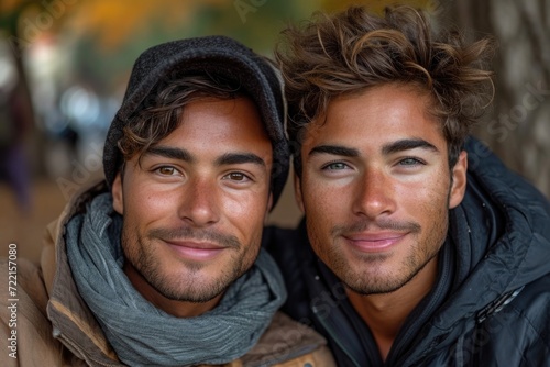 handsome gay model couple, perfect skin