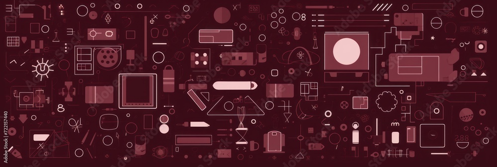 Maroon abstract technology background using tech devices and icons