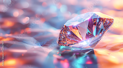 3d illustration of jewelry diamond rock with light reflection, copy space, generative ai