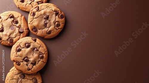 Chocolate chip cookies on brown background