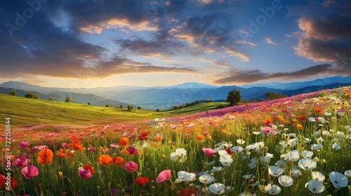 A field of wildflowers in full bloom, creating a colorful and vibrant landscape