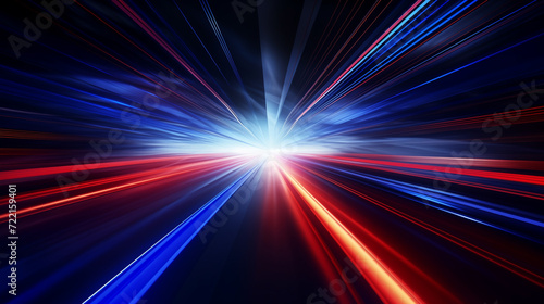 high speed light trails 3d, abstract wallpaper or background, modern technology backdrop, red and blue 