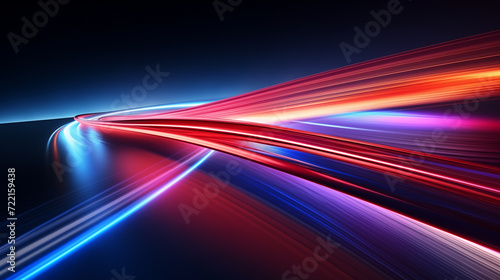 high speed light trails 3d, abstract wallpaper or background, modern technology backdrop, red and blue 