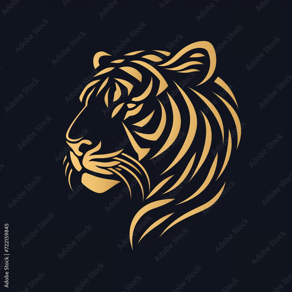 single line trendy minimalist tiger head logo sign with silhouette for conspicuous flat modern logotype design