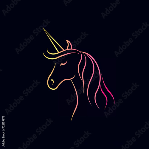 single line trendy minimalist unicorn head logo sign with silhouette for conspicuous flat modern logotype design