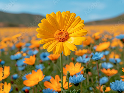 yellow daisy, in Latin Euryops pectinatus on colorful background photo