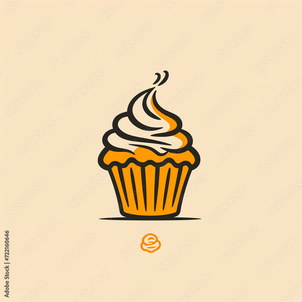 single line trendy minimalist cupcake logo sign with silhouette for conspicuous flat modern logotype design
