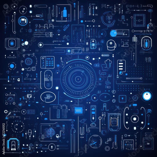 Midnight blue abstract technology background using tech devices and icons