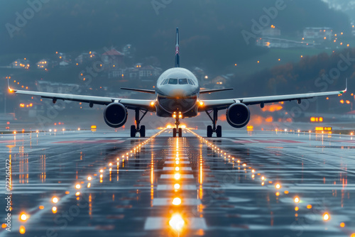 airplane landing at night