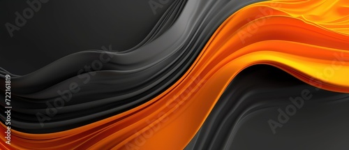 Orange vibrations in progression on a dark gray background. Abstract background or screensaver for a 34-inch widescreen monitor. AI generative.