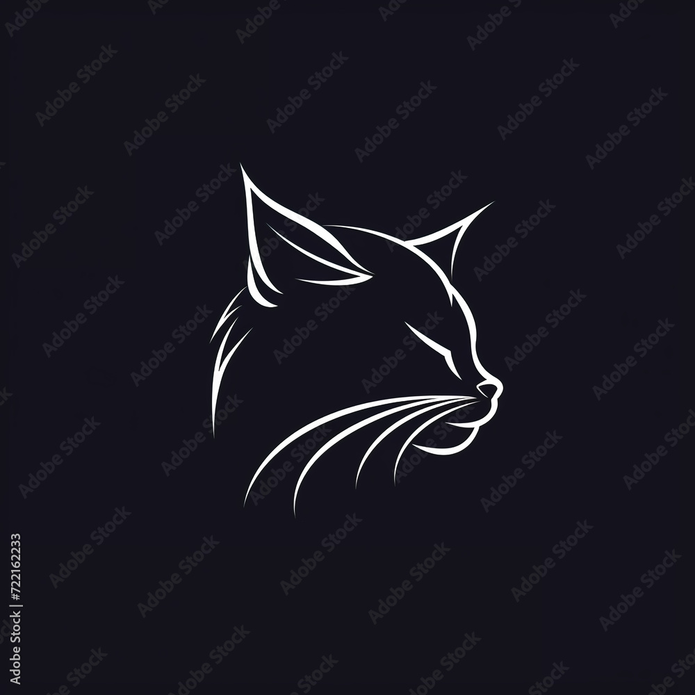 Obraz premium single line trendy minimalist cat logo sign with silhouette for conspicuous flat modern logotype design