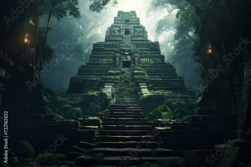 Mystical Hindu temple in the jungle. 3d rendering. photo
