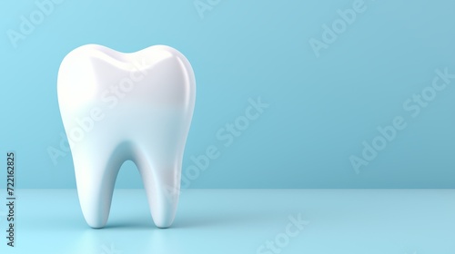 3D image of a tooth on a blue background, space for text. Background for dental themes